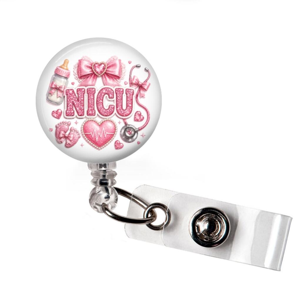 NICU Badge Reel Neonatal Nurse Pink NICU ID Holder